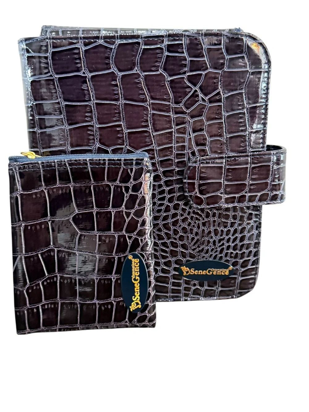 SeneGence Croc Embossed Makeup Organizer Set w/ Zip Pouch, Mirror & Brush Holder